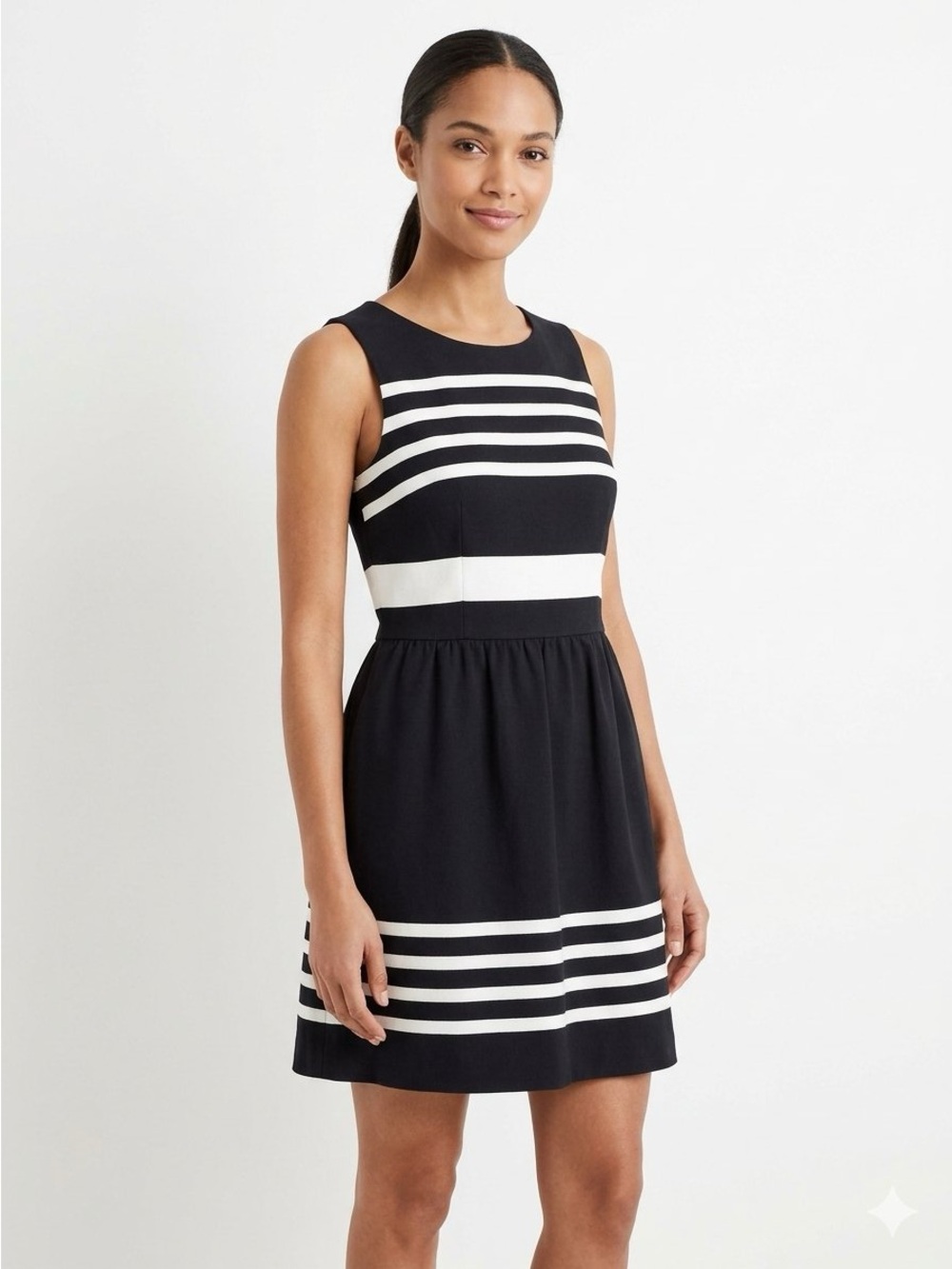 J. Crew Black and White Striped Sleeveless Midi Dress